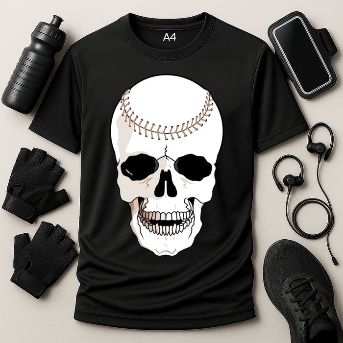 Baseball Face Skeleton Skull Cooling Performance Crew T-Shirt