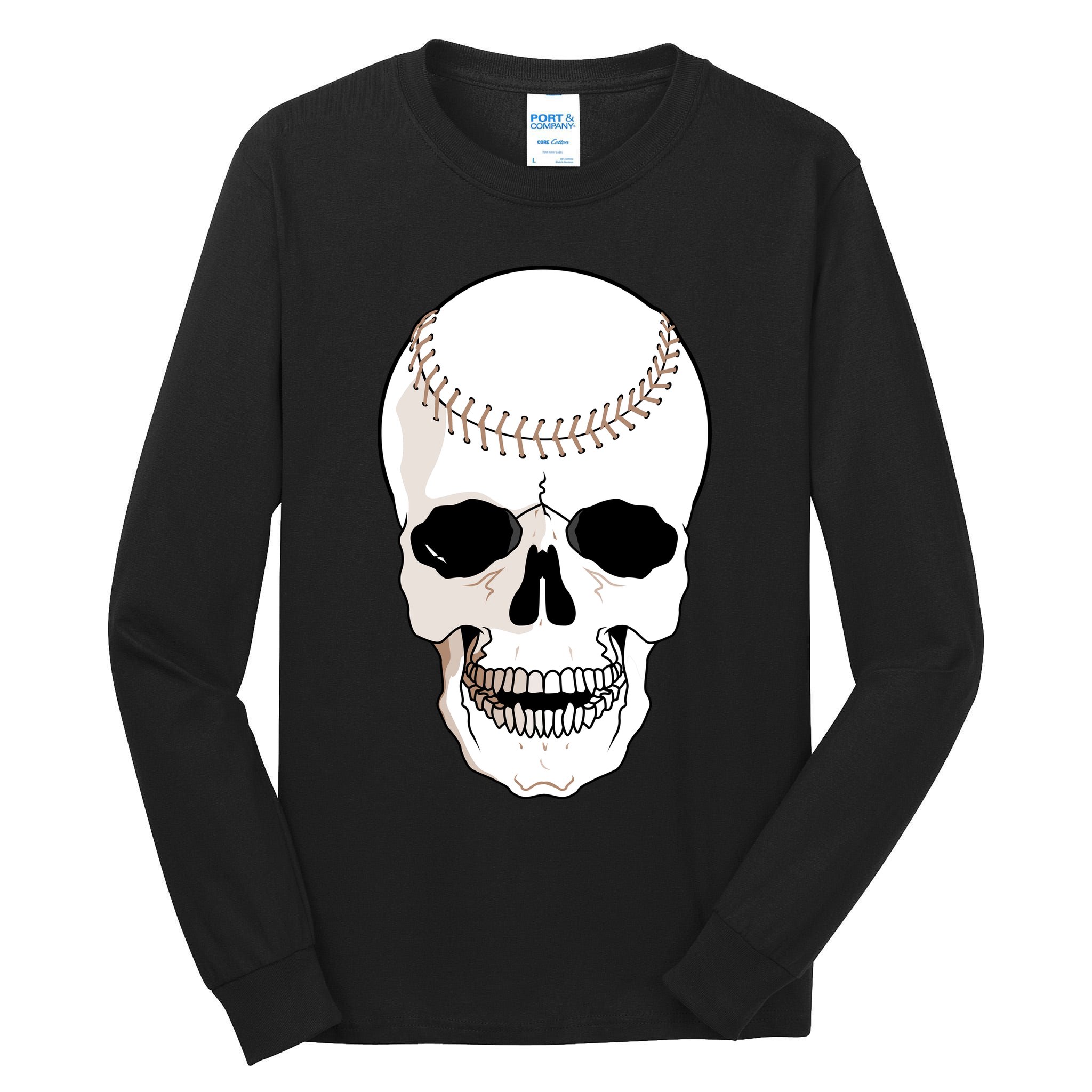 Baseball Face Skeleton Skull Tall Long Sleeve T-Shirt