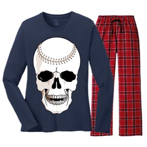 Baseball Face Skeleton Skull Women's Long Sleeve Flannel Pajama Set 