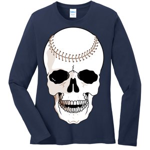 Baseball Face Skeleton Skull Ladies Long Sleeve Shirt