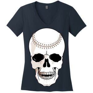 Baseball Face Skeleton Skull Women's V-Neck T-Shirt