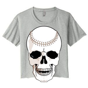 Baseball Face Skeleton Skull Women's Crop Top Tee