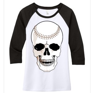 Baseball Face Skeleton Skull Women's Tri-Blend 3/4-Sleeve Raglan Shirt