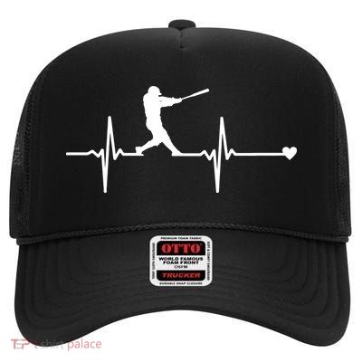Baseball Heartbeat Pulse High Crown Mesh Back Trucker Hat