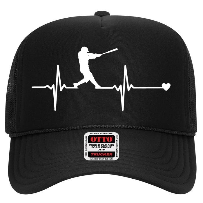 Baseball Heartbeat Pulse High Crown Mesh Back Trucker Hat