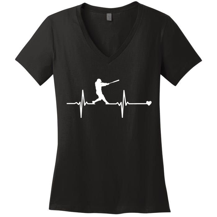 Baseball Heartbeat Pulse Women's V-Neck T-Shirt