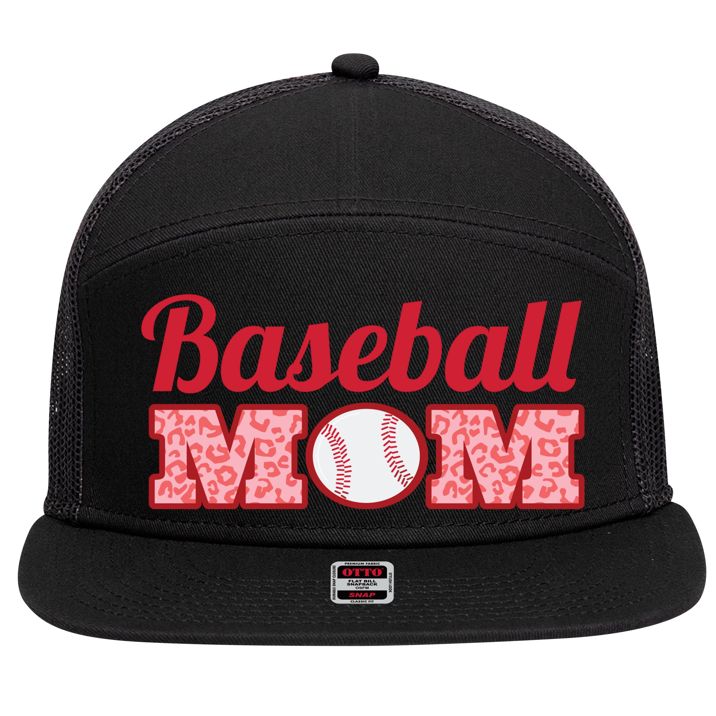 Baseball Mom Cheetah Print 7 Panel Mesh Trucker Snapback Hat