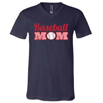 Baseball Mom Cheetah Print V-Neck T-Shirt