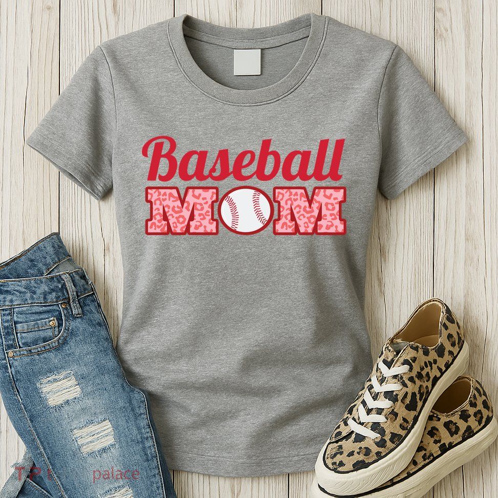 Baseball Mom Cheetah Print Womens T-Shirt
