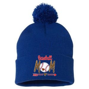 Baseball Mom Love Arrow Leopard Pom Pom 12in Knit Beanie