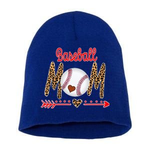 Baseball Mom Love Arrow Leopard Short Acrylic Beanie