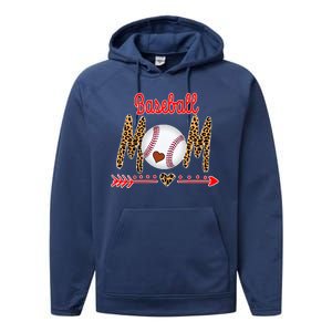 Baseball Mom Love Arrow Leopard Performance Fleece Hoodie