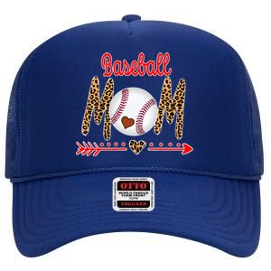 Baseball Mom Love Arrow Leopard High Crown Mesh Back Trucker Hat