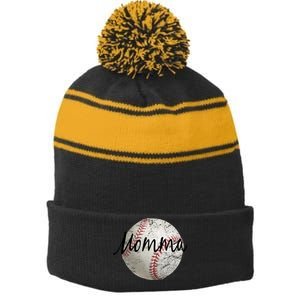 Baseball Momma Stripe Pom Pom Beanie