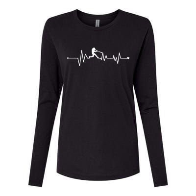 Baseball Player Heartbeat Womens Cotton Relaxed Long Sleeve T-Shirt