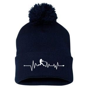 Baseball Player Heartbeat Pom Pom 12in Knit Beanie