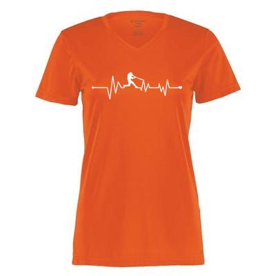 Baseball Player Heartbeat Women's Momentum V-Neck T-Shirt