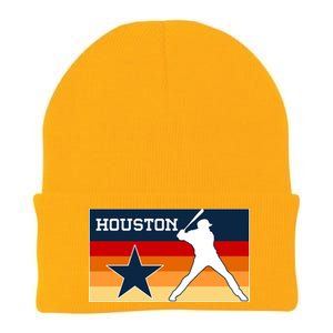 Baseball Player Silhouette Houston Flag Knit Cap Winter Beanie