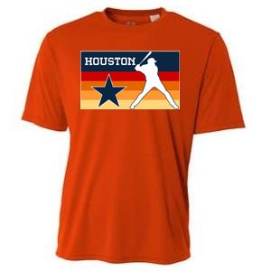 Baseball Player Silhouette Houston Flag Cooling Performance Crew T-Shirt