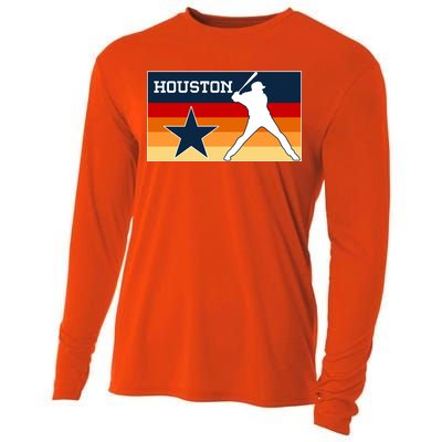 Baseball Player Silhouette Houston Flag Cooling Performance Long Sleeve Crew