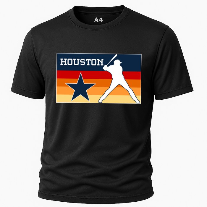 Baseball Player Silhouette Houston Flag Cooling Performance Crew T-Shirt