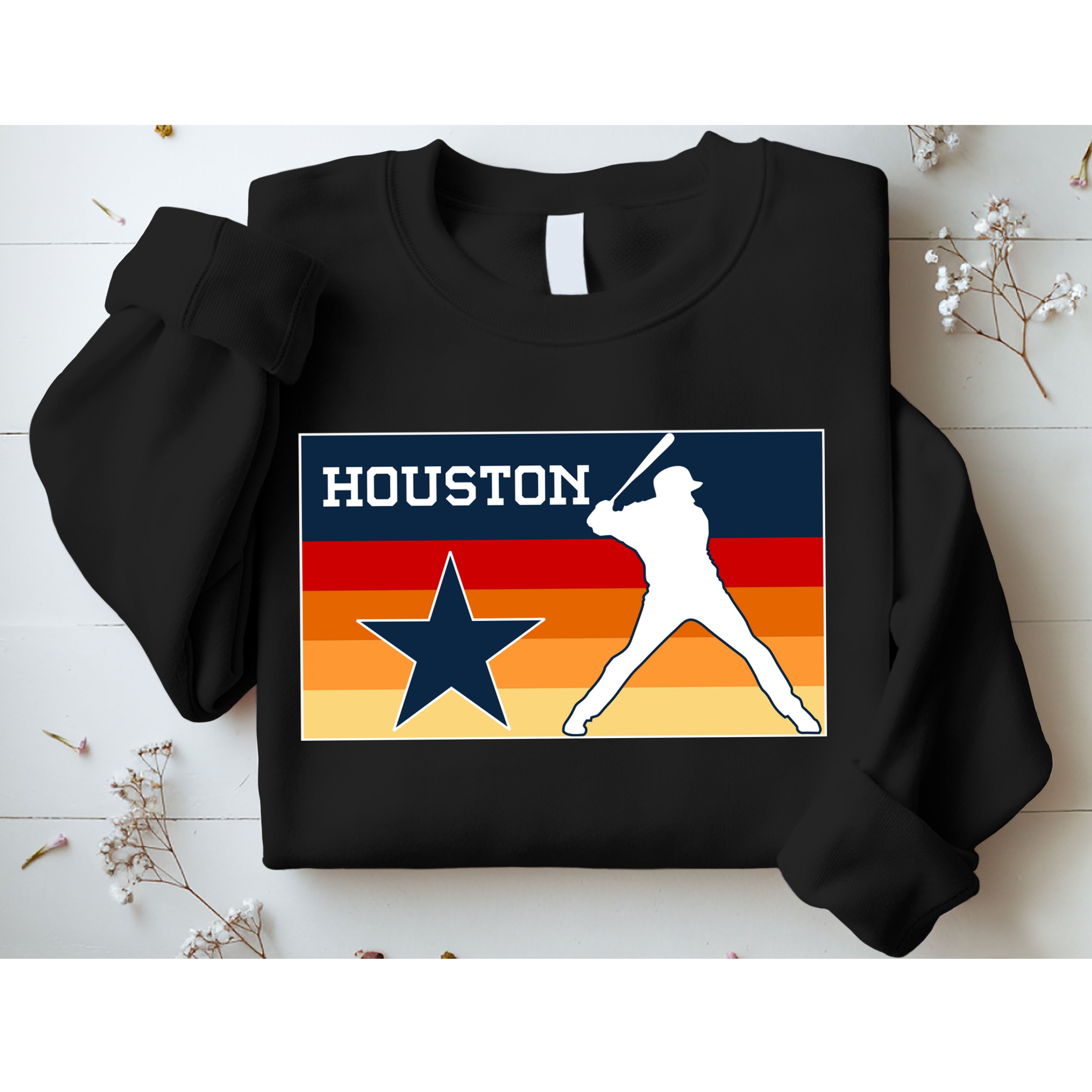 Baseball Player Silhouette Houston Flag Sweatshirt
