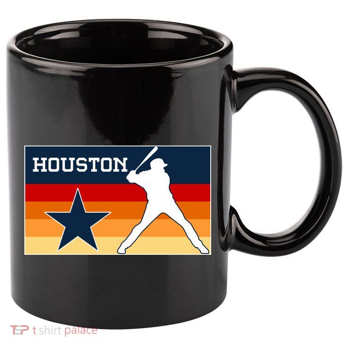 Baseball Player Silhouette Houston Flag 11oz C Handle Ceramic Mug