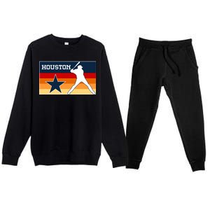 Baseball Player Silhouette Houston Flag Premium Crewneck Sweatsuit Set