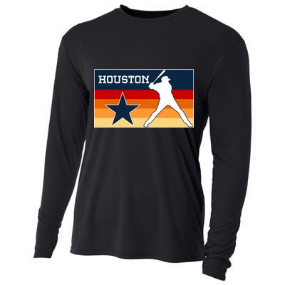 Baseball Player Silhouette Houston Flag Cooling Performance Long Sleeve Crew