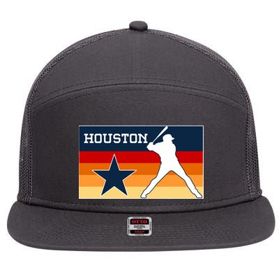 Baseball Player Silhouette Houston Flag 7 Panel Mesh Trucker Snapback Hat