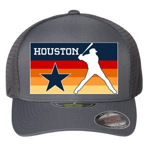 Baseball Player Silhouette Houston Flag Flexfit Unipanel Trucker Cap