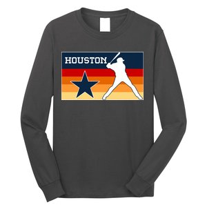 Baseball Player Silhouette Houston Flag Long Sleeve Shirt