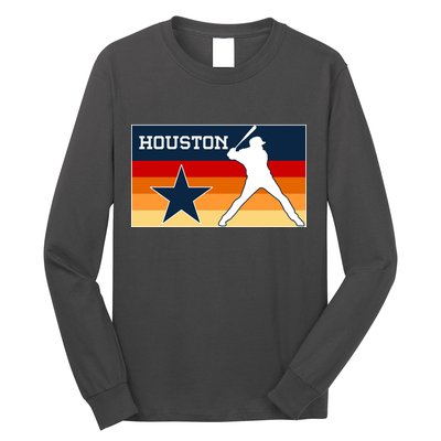 Baseball Player Silhouette Houston Flag Long Sleeve Shirt