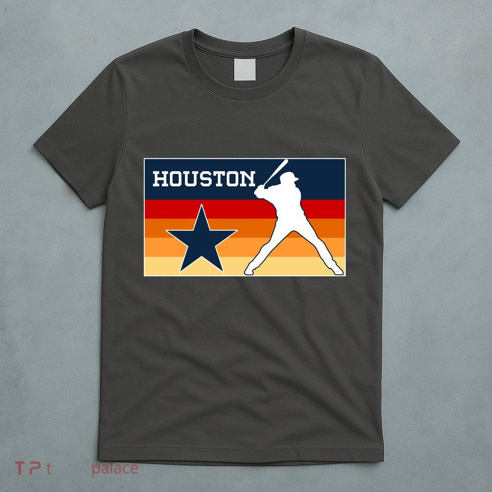 Baseball Player Silhouette Houston Flag T-Shirt