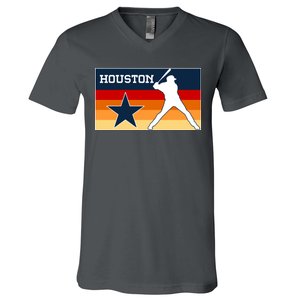 Baseball Player Silhouette Houston Flag V-Neck T-Shirt