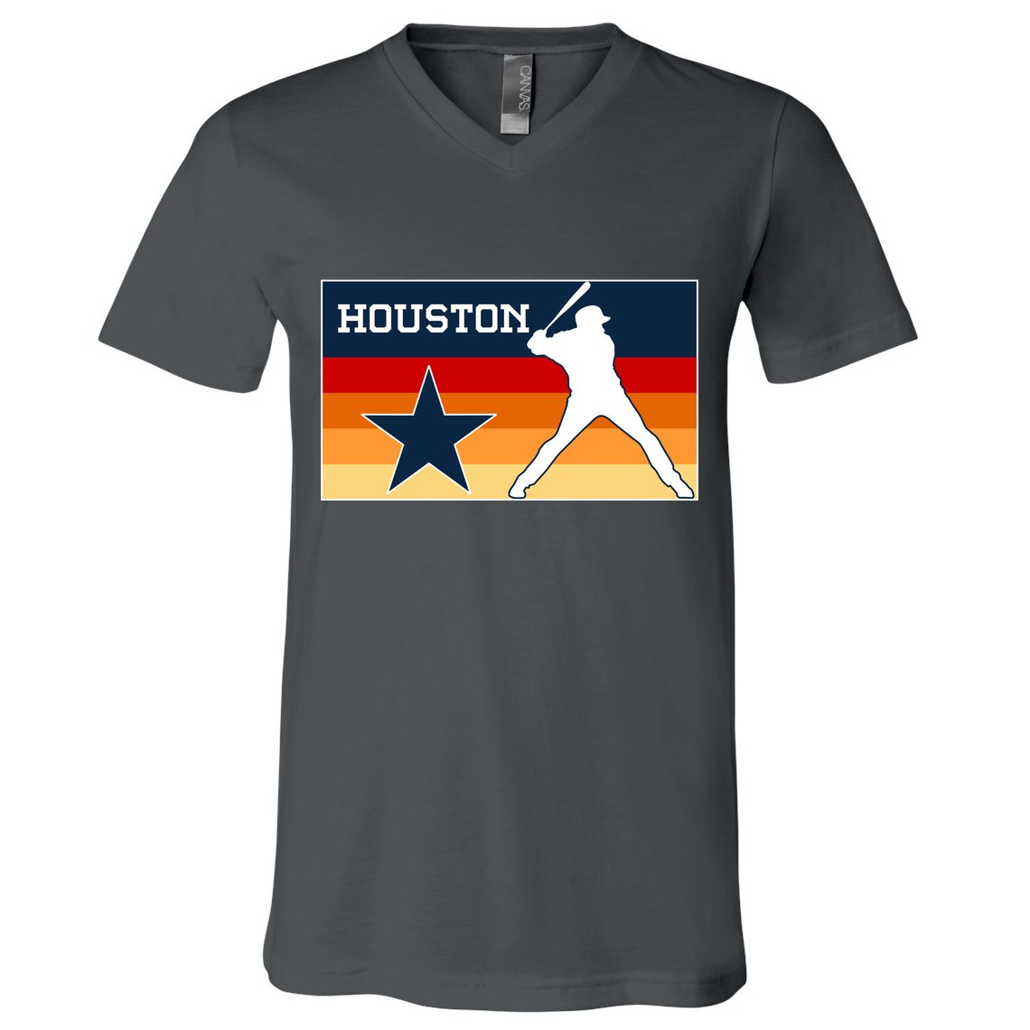 Baseball Player Silhouette Houston Flag V-Neck T-Shirt