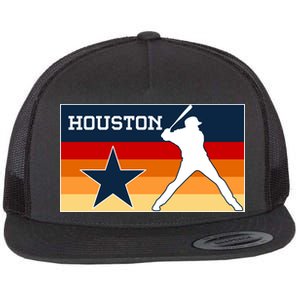 Baseball Player Silhouette Houston Flag Flat Bill Trucker Hat