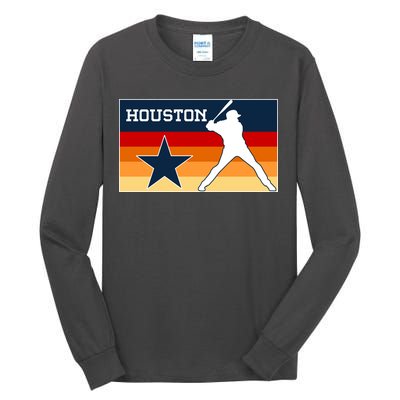 Baseball Player Silhouette Houston Flag Tall Long Sleeve T-Shirt