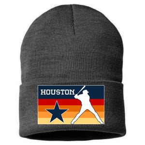 Baseball Player Silhouette Houston Flag Sustainable Knit Beanie