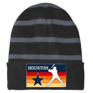 Baseball Player Silhouette Houston Flag Striped Beanie with Solid Band