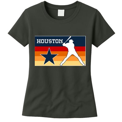 Baseball Player Silhouette Houston Flag Womens T-Shirt