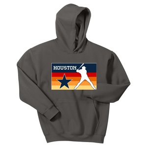 Baseball Player Silhouette Houston Flag Kids Hoodie