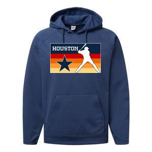 Baseball Player Silhouette Houston Flag Performance Fleece Hoodie