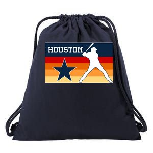 Baseball Player Silhouette Houston Flag Drawstring Bag