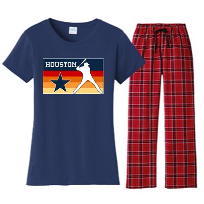 Baseball Player Silhouette Houston Flag Women's Flannel Pajama Set