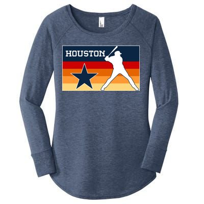 Baseball Player Silhouette Houston Flag Women's Perfect Tri Tunic Long Sleeve Shirt