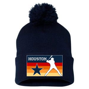 Baseball Player Silhouette Houston Flag Pom Pom 12in Knit Beanie