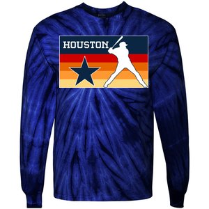 Baseball Player Silhouette Houston Flag Tie-Dye Long Sleeve Shirt