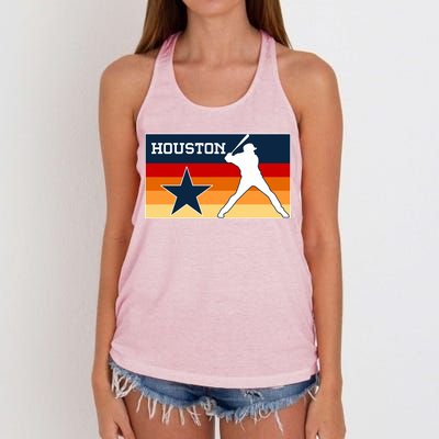 Baseball Player Silhouette Houston Flag Women's Knotted Racerback Tank