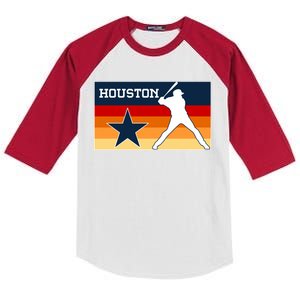 Baseball Player Silhouette Houston Flag Kids Colorblock Raglan Jersey